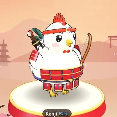 Kenji, el gallo samurái, con su arco y su carcaj.